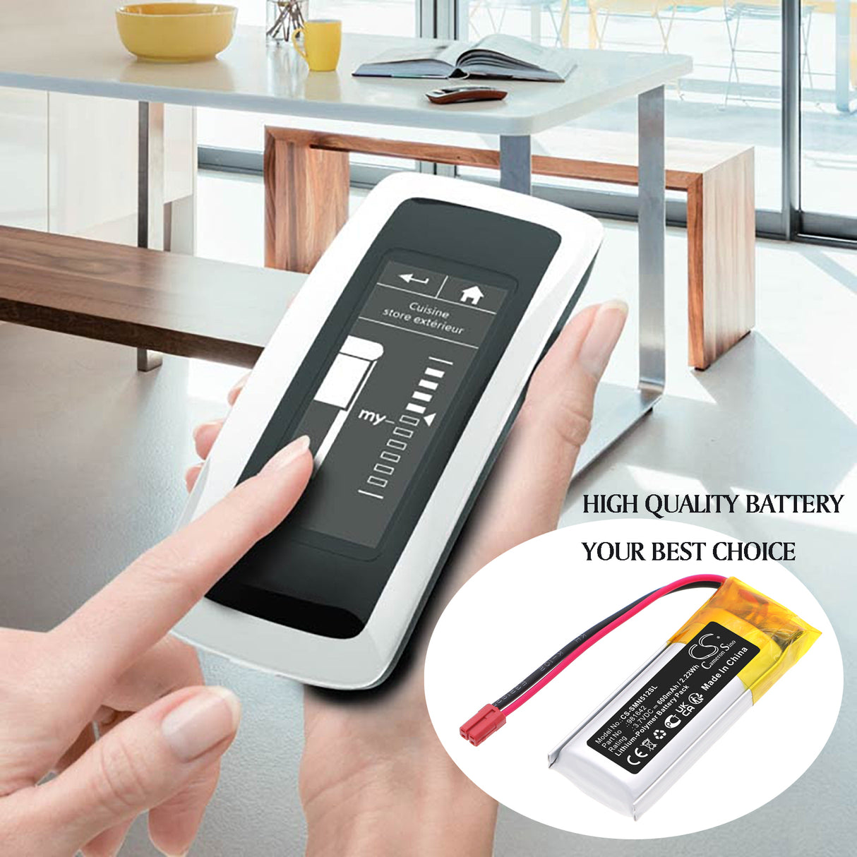3.7V, Li-Polymer, 600mAh, Smart Home battery fits Somfy, 981642, 5121348B, Nina IO 1805251 Touch Display-Steuerung, 2.22Wh Smart Home Cameron Sino Technology Limited