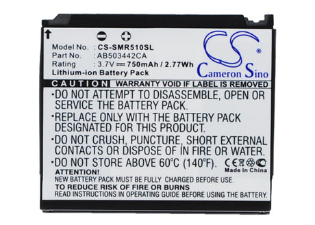 3.7V, Li-ion, 750mAh, Mobile, SmartPhone battery fits Samsung, AB503442BABSTD, SCH-R500, SCH-R510, 2.78Wh Mobile, SmartPhone Cameron Sino Technology Limited