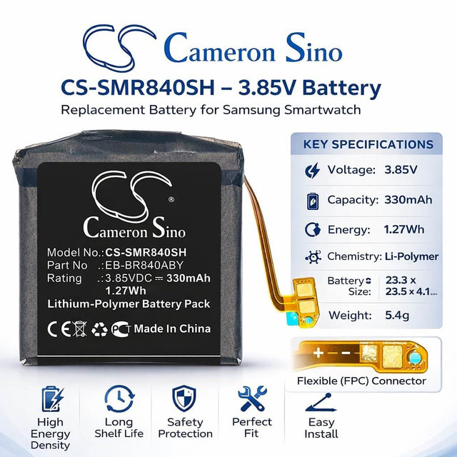 3.85V, Li-Polymer, 330mAh, Smartwatch battery fits Samsung, Eb-br840aby, Galaxy Watch3 45mm, Sm-r840, 1.27Wh Smartwatch Cameron Sino Technology Limited