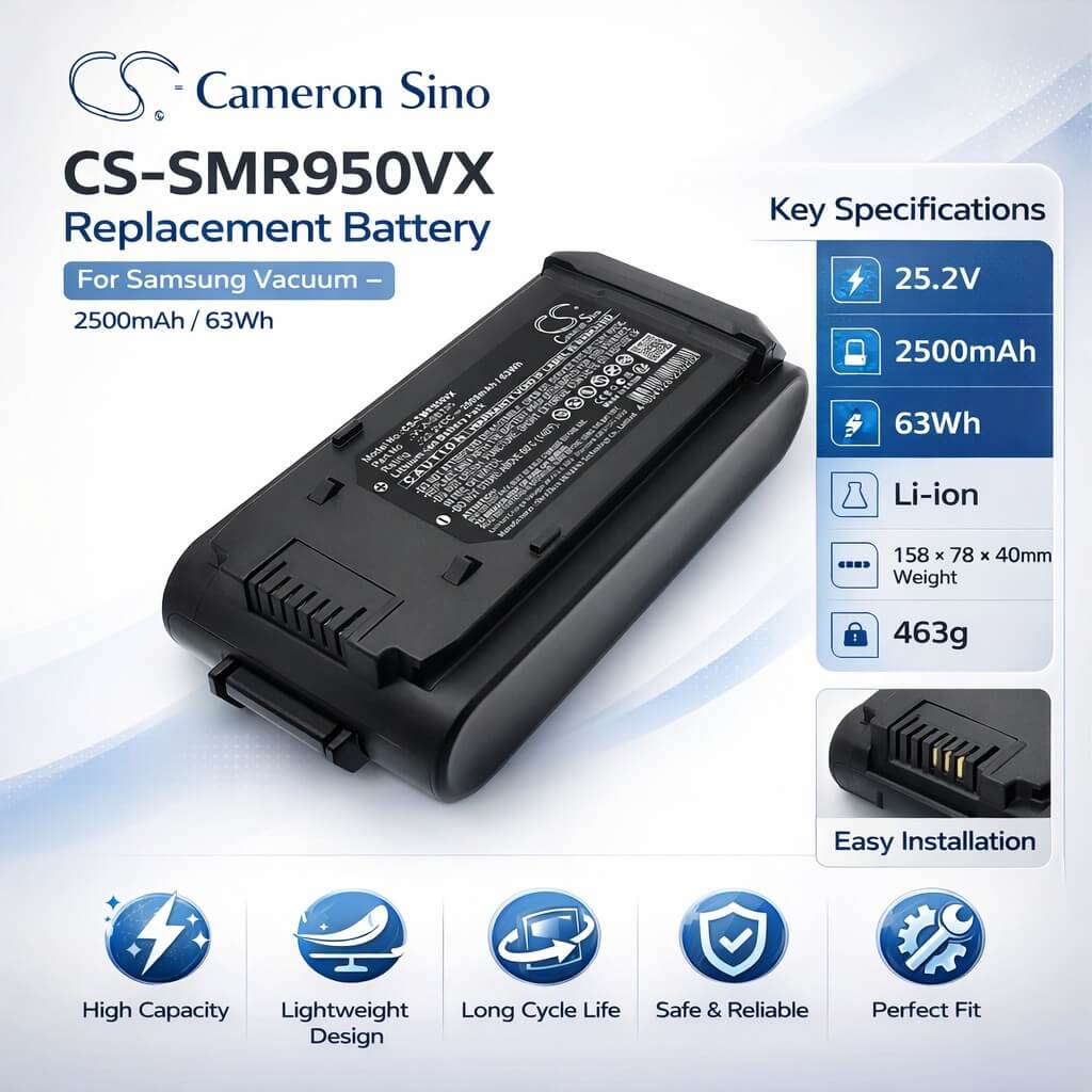 25.2V, Li-ion, 2500mAh, Vacuum battery fits Samsung, VCA-SBT95, Bespoke Jet Pet Stick Vacuum, Jet 85, 63Wh Vacuum Cameron Sino Technology Limited