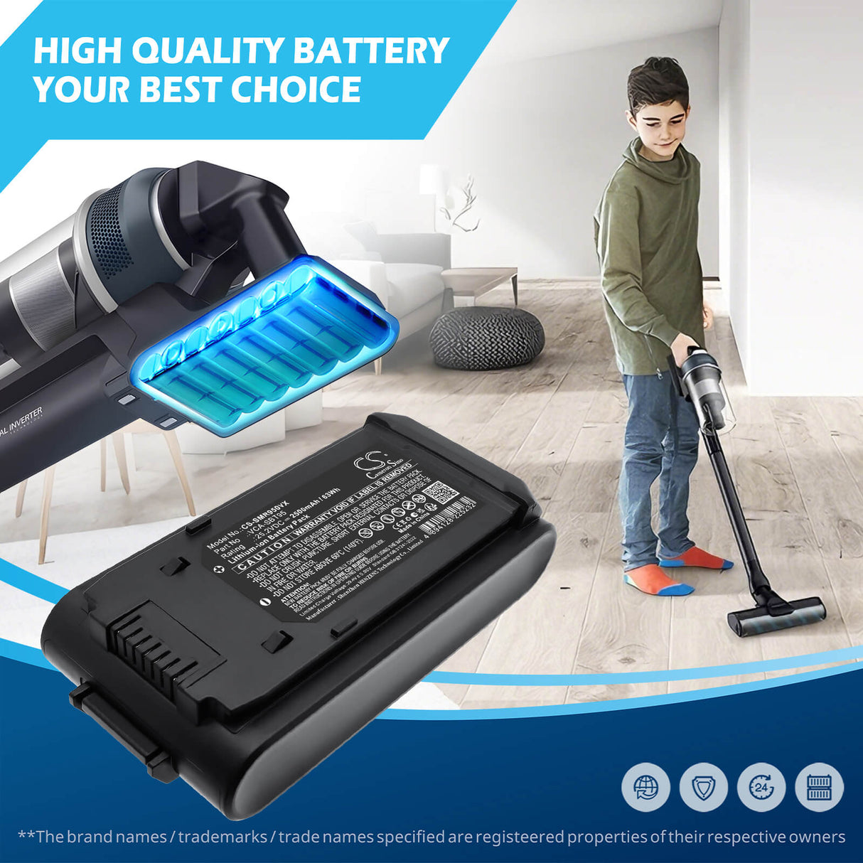 25.2V, Li-ion, 2500mAh, Vacuum battery fits Samsung, VCA-SBT95, Bespoke Jet Pet Stick Vacuum, Jet 85, 63Wh Vacuum Cameron Sino Technology Limited