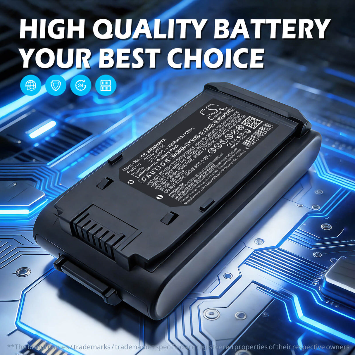 25.2V, Li-ion, 2500mAh, Vacuum battery fits Samsung, VCA-SBT95, Bespoke Jet Pet Stick Vacuum, Jet 85, 63Wh Vacuum Cameron Sino Technology Limited