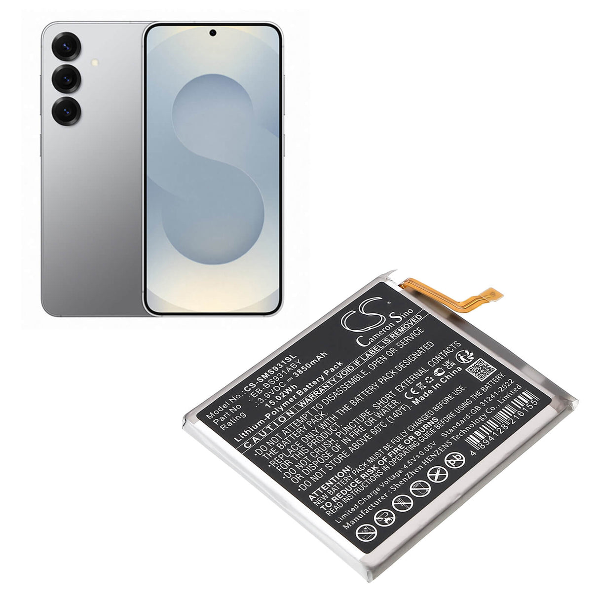 3.9V, Li-Polymer, 3850mAh, Mobile, SmartPhone battery fits Samsung, Eb-bs931aby, Galaxy S25 5g, Sm-s9310, 15.02Wh Mobile, SmartPhone Cameron Sino Technology Limited (Smartphone)