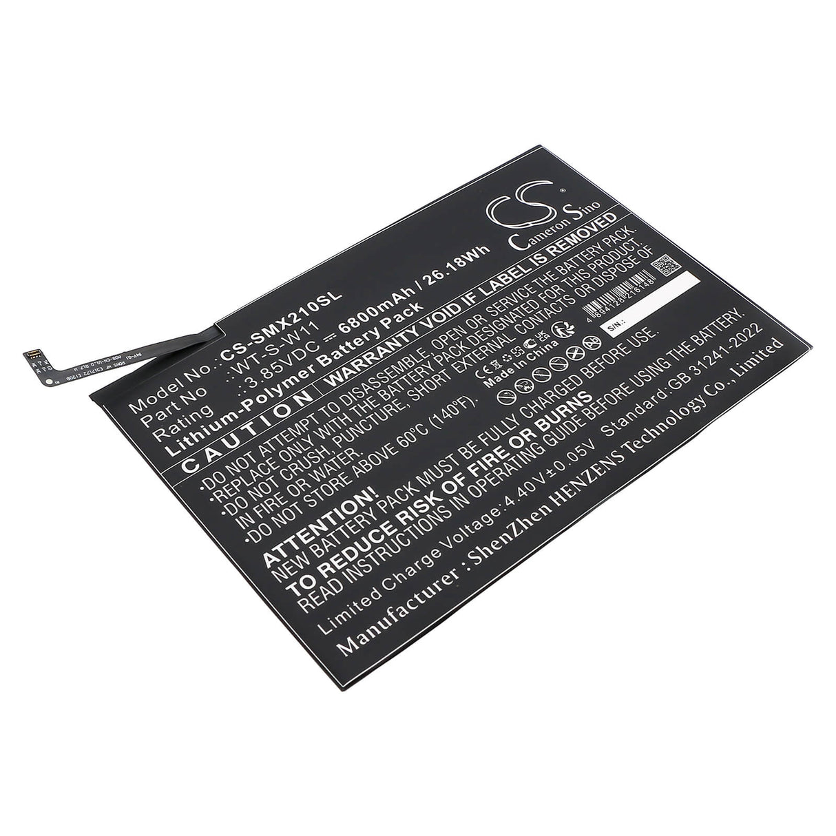 3.85V, Li-Polymer, 6800mAh, Tablet battery fits Samsung, Wt-s-w11, Galaxy Tab A9+ 5g 11, Sm-x210, 26.18Wh Tablet Cameron Sino Technology Limited