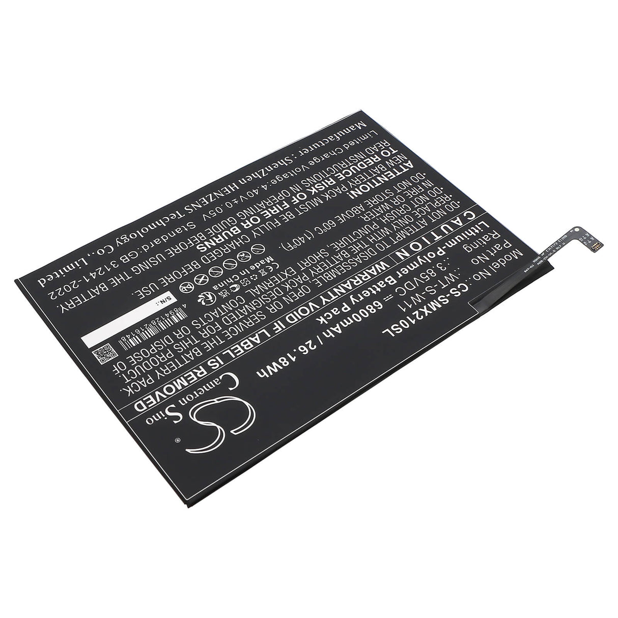 3.85V, Li-Polymer, 6800mAh, Tablet battery fits Samsung, Wt-s-w11, Galaxy Tab A9+ 5g 11, Sm-x210, 26.18Wh Tablet Cameron Sino Technology Limited