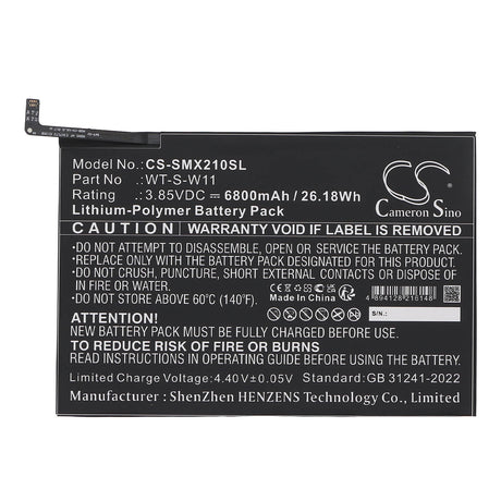 3.85V, Li-Polymer, 6800mAh, Tablet battery fits Samsung, Wt-s-w11, Galaxy Tab A9+ 5g 11, Sm-x210, 26.18Wh Tablet Cameron Sino Technology Limited