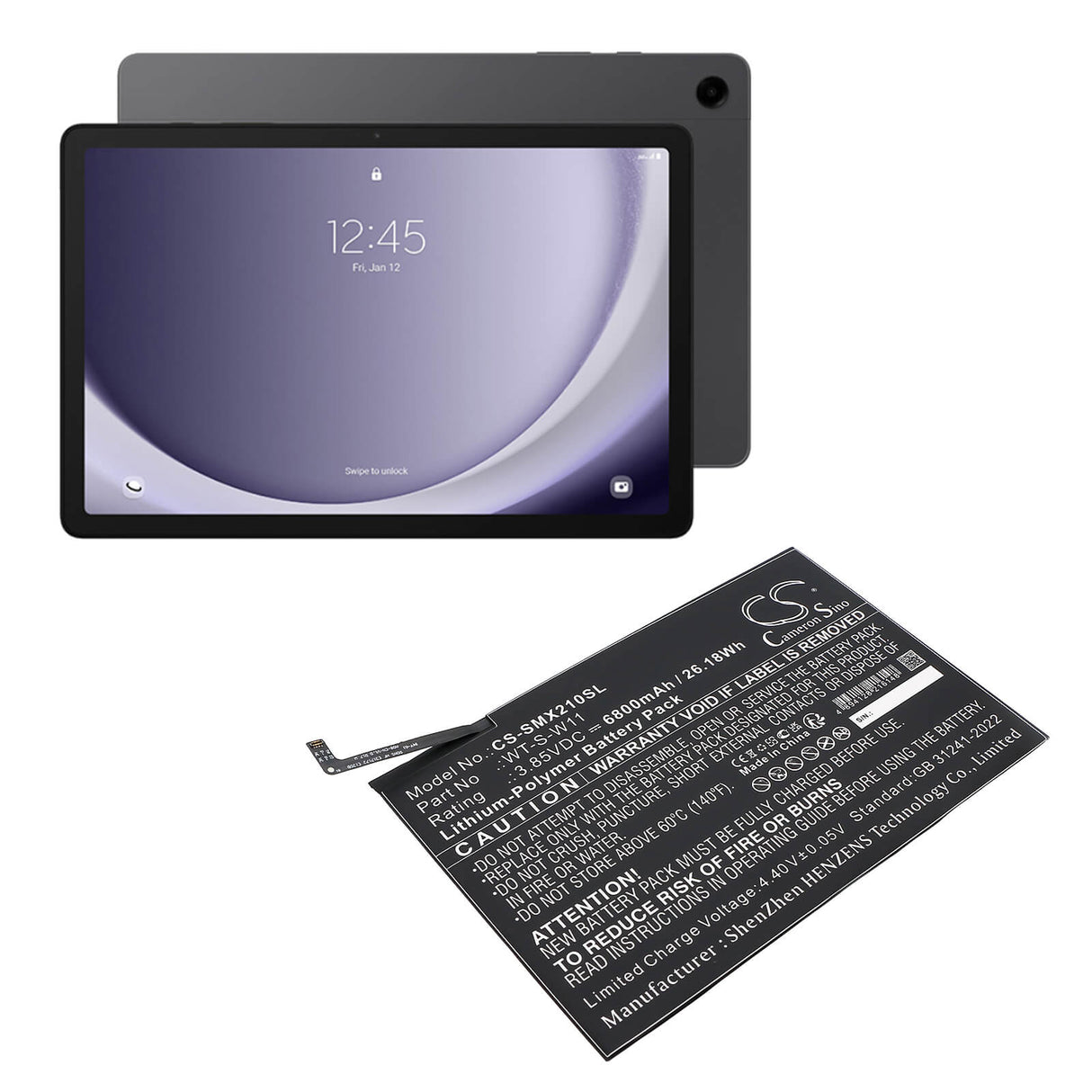3.85V, Li-Polymer, 6800mAh, Tablet battery fits Samsung, Wt-s-w11, Galaxy Tab A9+ 5g 11, Sm-x210, 26.18Wh Tablet Cameron Sino Technology Limited