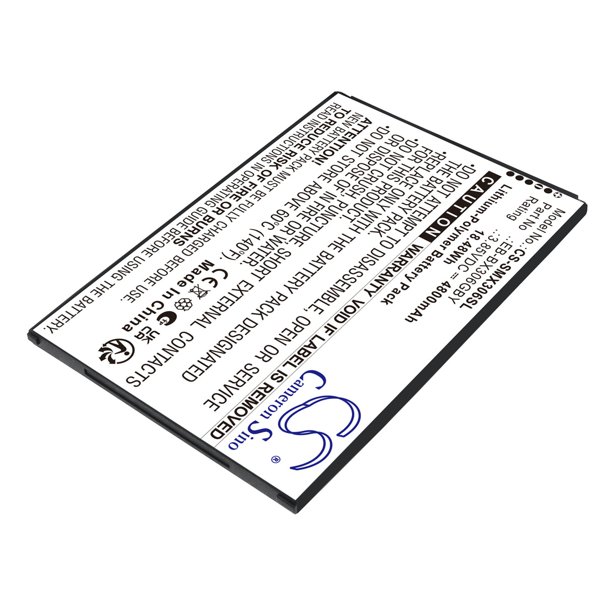 3.85V, Li-Polymer, 4800mAh, Tablet battery fits Samsung, EB-BX306GBY, Galaxy Tab Active 5 (WiFi), Galaxy Tab Active 5 5G, 18.48Wh Tablet Cameron Sino Technology Limited