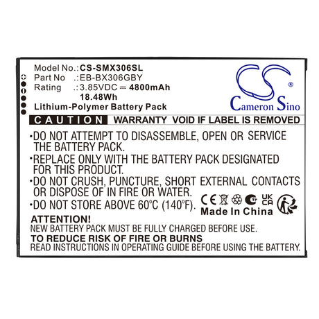 3.85V, Li-Polymer, 4800mAh, Tablet battery fits Samsung, EB-BX306GBY, Galaxy Tab Active 5 (WiFi), Galaxy Tab Active 5 5G, 18.48Wh Tablet Cameron Sino Technology Limited