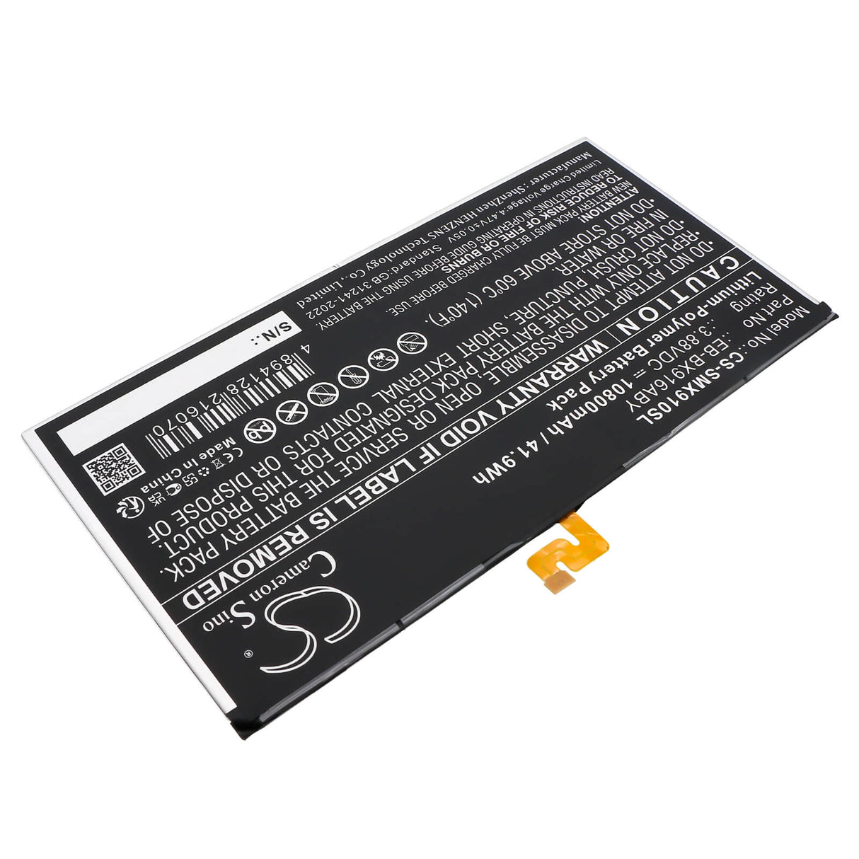 3.88V, Li-Polymer, 10500mAh, Tablet battery fits Samsung, Eb-bx906aby, Galaxy Tab S8 Ultra, Sm-x900, 40.74Wh Tablet Cameron Sino Technology Limited