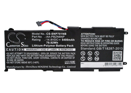 14.8V, Li-Polymer, 5400mAh, Notebook, Laptop battery fits Samsung, AA-PBZN8NP, 700Z7C, Chronos NP700Z5A-S05UK, 79.92Wh Notebook, Laptop Cameron Sino Technology Limited