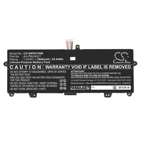 7.6V, Li-Polymer, 3900mAh, Notebook, Laptop battery fits Samsung, AA-PBUN2LT, Notebook 9 13.3", NP900X3L, 29.64Wh Notebook, Laptop Cameron Sino Technology Limited