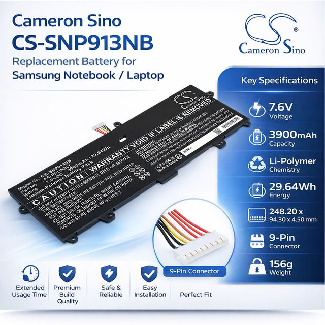 7.6V, Li-Polymer, 3900mAh, Notebook, Laptop battery fits Samsung, AA-PBUN2LT, Notebook 9 13.3", NP900X3L, 29.64Wh Notebook, Laptop Cameron Sino Technology Limited