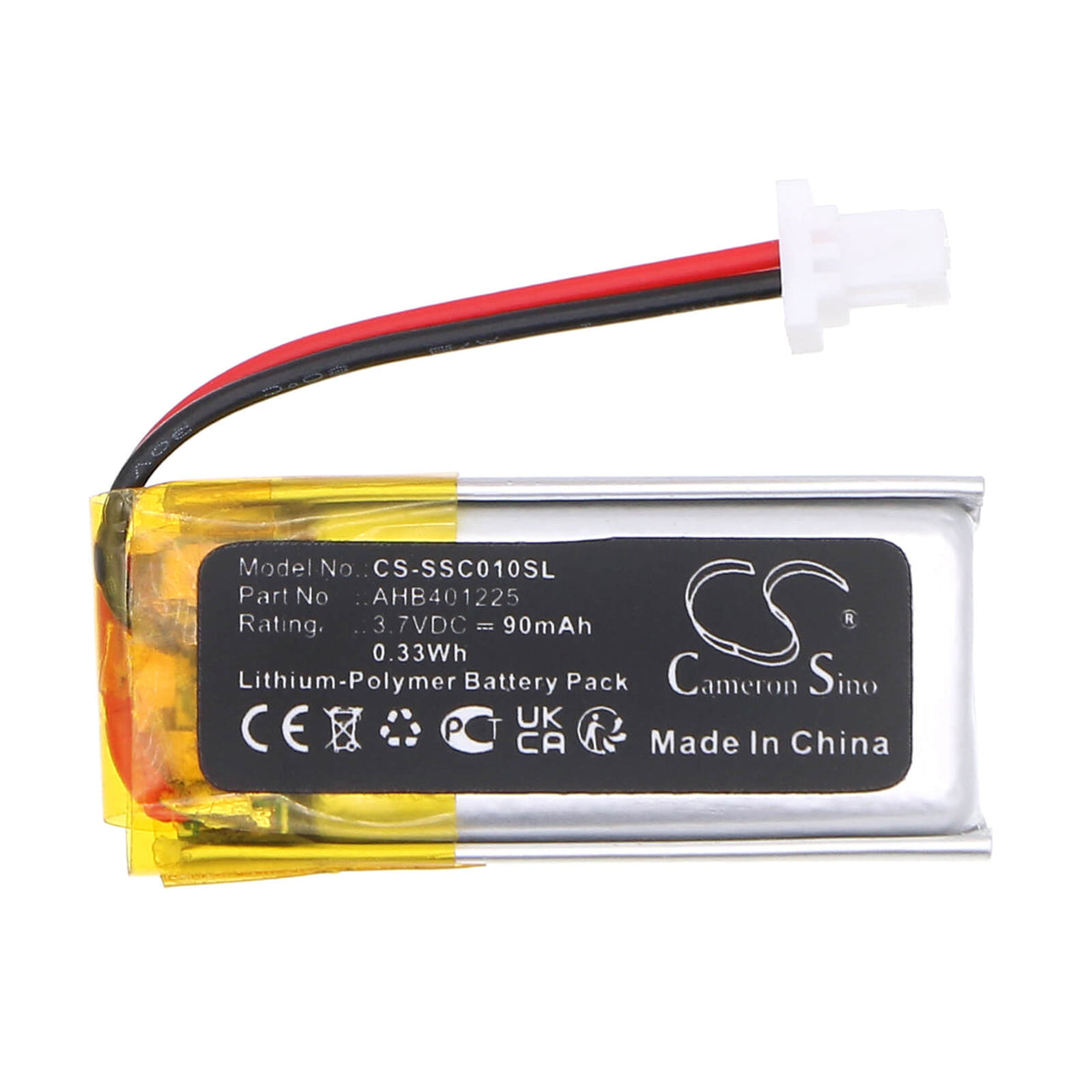 3.7V, Li-Polymer, 90mAh, Wireless Headset battery fits Sena, AHB401225, Grip Remote Control, Handlebar Remote SC-HR-01, 0.33Wh Wireless Headset Cameron Sino Technology Limited