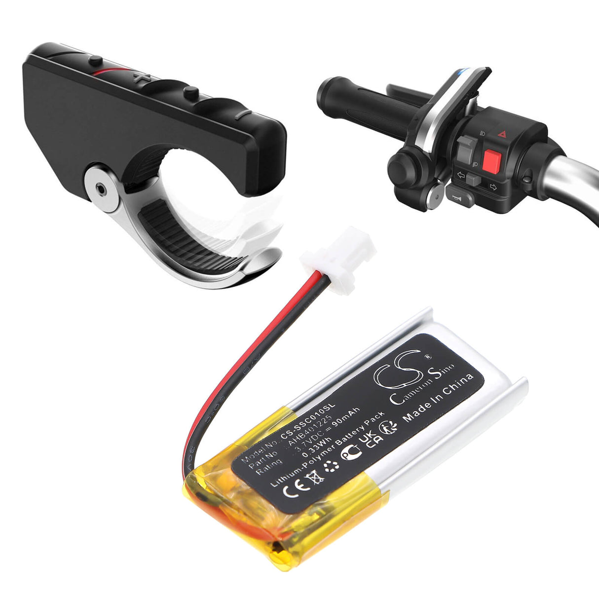 3.7V, Li-Polymer, 90mAh, Wireless Headset battery fits Sena, AHB401225, Grip Remote Control, Handlebar Remote SC-HR-01, 0.33Wh Wireless Headset Cameron Sino Technology Limited