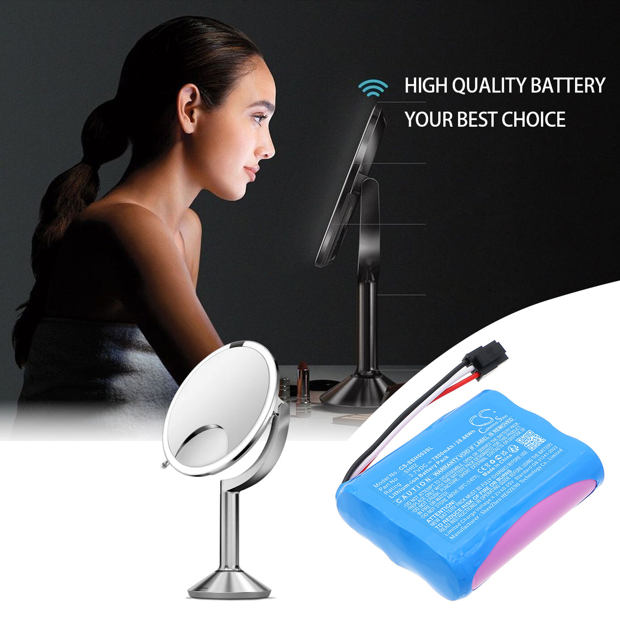 3.7V, Li-ion, 7800mAh, Cosmetic Mirror battery fits Simplehuman, SH02, ST3007, ST3011, 28.86Wh Cosmetic Mirror Cameron Sino Technology Limited