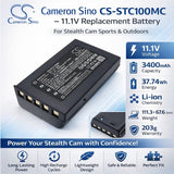 11.1V, Li-ion, 3400mAh, Sports & Outdoors battery fits Stealth Cam, STC-RLCMAX, Deceptor Max, FieldMax, 37.74Wh Sports & Outdoors Cameron Sino Technology Limited