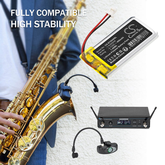 3.7V, Li-Polymer, 400mAh, Wireless Headset battery fits Samson, 1-hj00046, Atx Wireless Transmitter, 1.48Wh Wireless Headset Cameron Sino Technology Limited