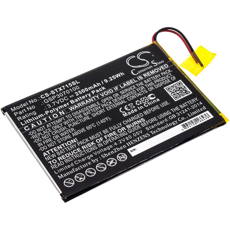 Tablet battery For Smartab, St7150 replaces GSP3070100, 3.7v, 2500mah - 9.25wh Tablet Cameron Sino Technology Limited