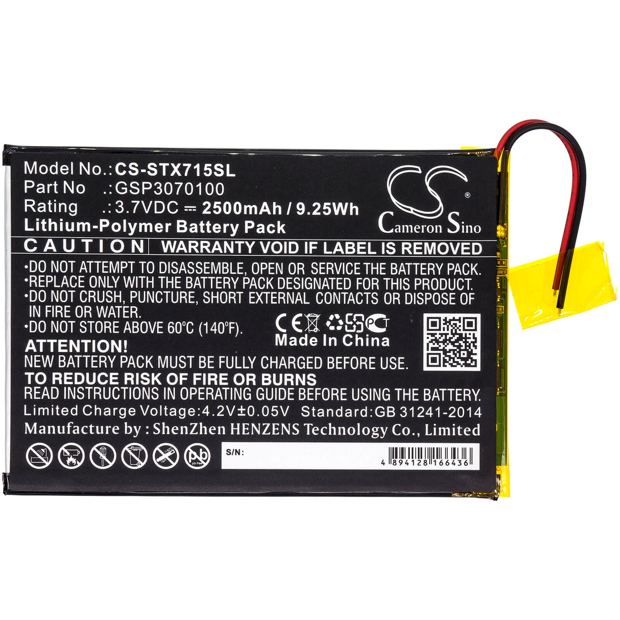 Tablet battery For Smartab, St7150 replaces GSP3070100, 3.7v, 2500mah - 9.25wh Tablet Cameron Sino Technology Limited