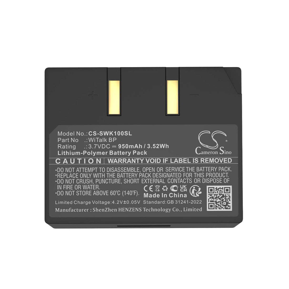 3.7V, Li-Polymer, 950mAh, Wireless Headset battery fits Saramonic, Witalk Bp, Hub Intercom Base Station, Srh Remote Headsets, 3.52Wh Wireless Headset Cameron Sino Technology Limited