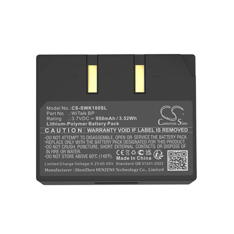 3.7V, Li-Polymer, 950mAh, Wireless Headset battery fits Saramonic, Witalk Bp, Hub Intercom Base Station, Srh Remote Headsets, 3.52Wh Wireless Headset Cameron Sino Technology Limited