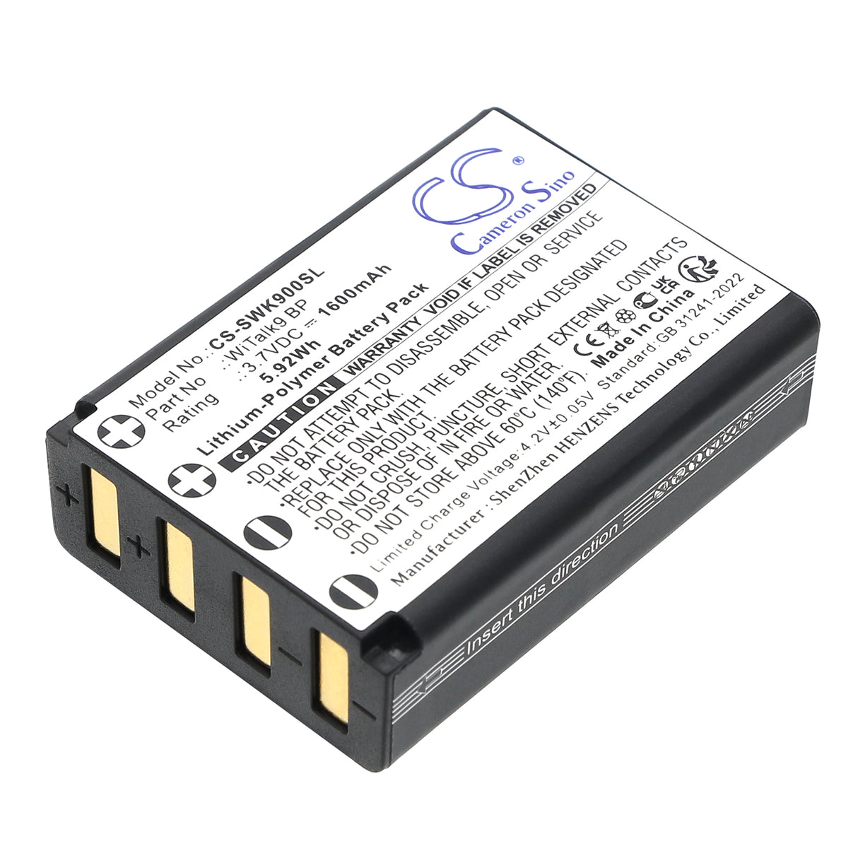 3.7V, Li-Polymer, 1600mAh, Wireless Headset battery fits Saramonic, WiTalk9 BP, 11601, WiTalk9 Intercom Headset, 5.92Wh Wireless Headset Cameron Sino Technology Limited