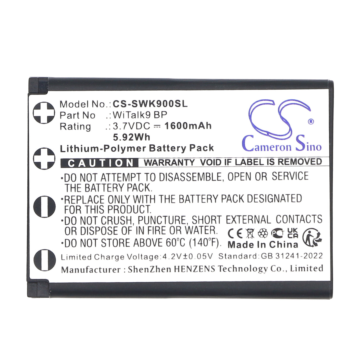 3.7V, Li-Polymer, 1600mAh, Wireless Headset battery fits Saramonic, WiTalk9 BP, 11601, WiTalk9 Intercom Headset, 5.92Wh Wireless Headset Cameron Sino Technology Limited
