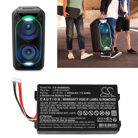 21.6V, Li-ion, 3400mAh, Speaker battery fits Sony, 1-853-679-11, GTK-XB90, 73.44Wh Speaker Cameron Sino Technology Limited