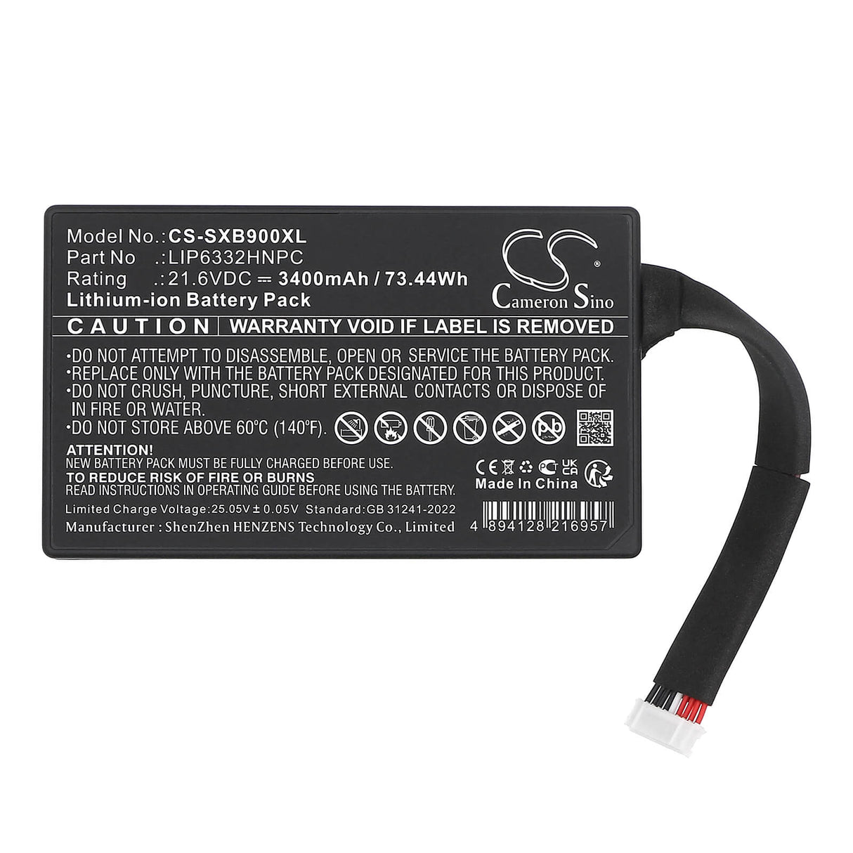 21.6V, Li-ion, 3400mAh, Speaker battery fits Sony, 1-853-679-11, GTK-XB90, 73.44Wh Speaker Cameron Sino Technology Limited
