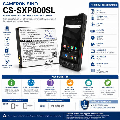 Smartphone battery For Sonim, Xp8, Xp8800 3.8v, 4850mah - 18.43wh Mobile, SmartPhone Cameron Sino Technology Limited