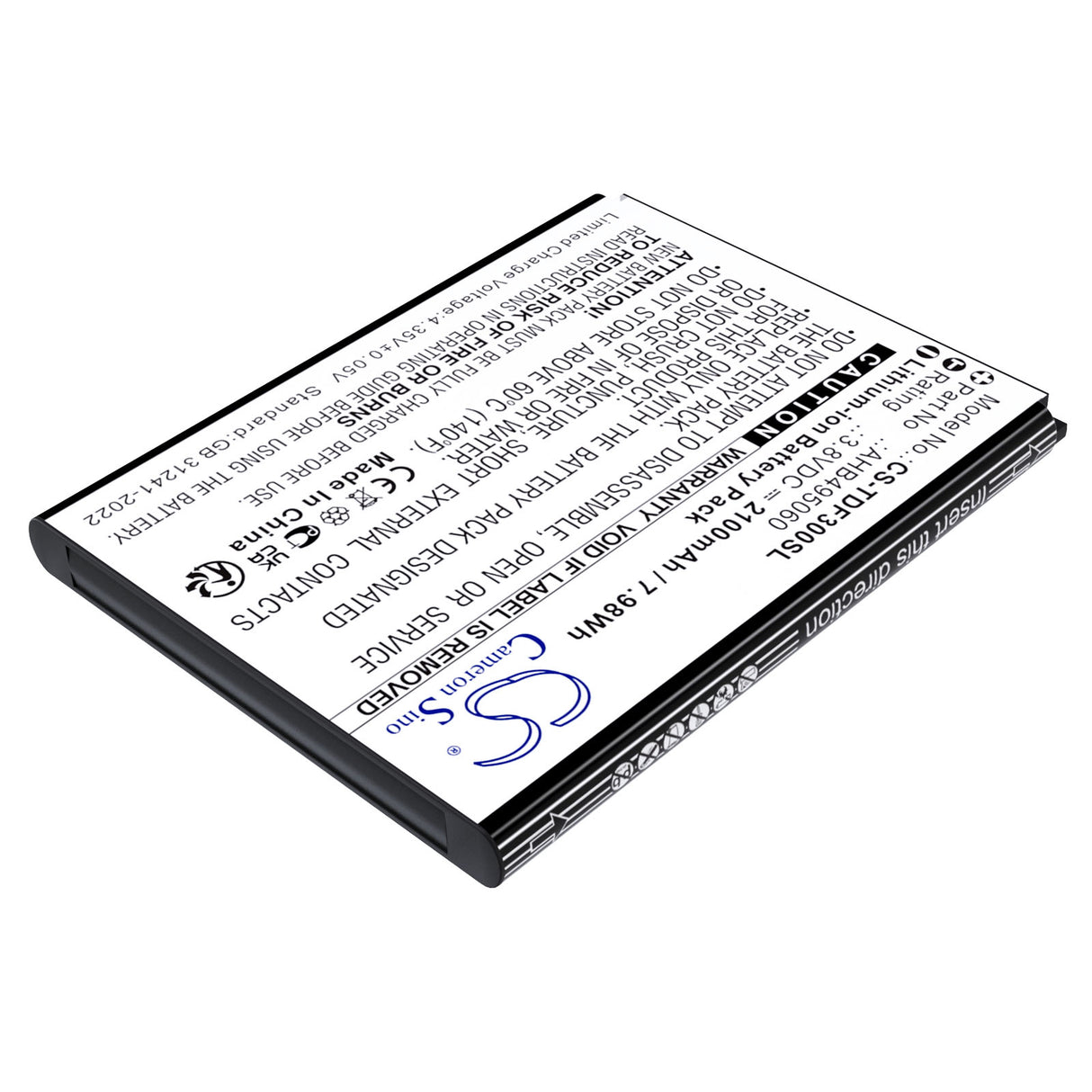3.8V, Li-ion, 2100mAh, Hotspot battery fits Tenda, AHB495060, 4G180. 4G LTE, 4G185, 7.98Wh Hotspot Cameron Sino Technology Limited
