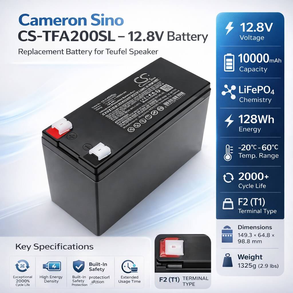 12.8V, LiFePO4, 10000mAh, Speaker battery fits Teufel, HYY0953059, ROCKSTER Air 2, 128Wh Speaker Cameron Sino Technology Limited
