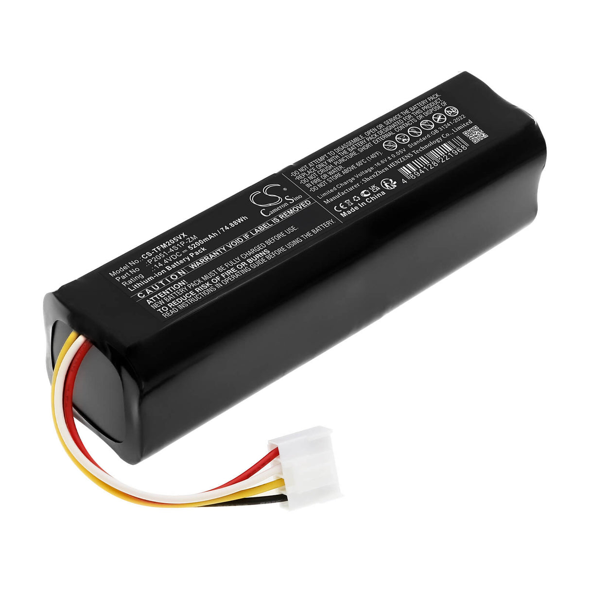 14.4V, Li-ion, 5200mAh, Vacuum battery fits Trifo, P2051-4S1P-ZM, MAX-P, MAX-S, 74.88Wh Vacuum Cameron Sino Technology Limited