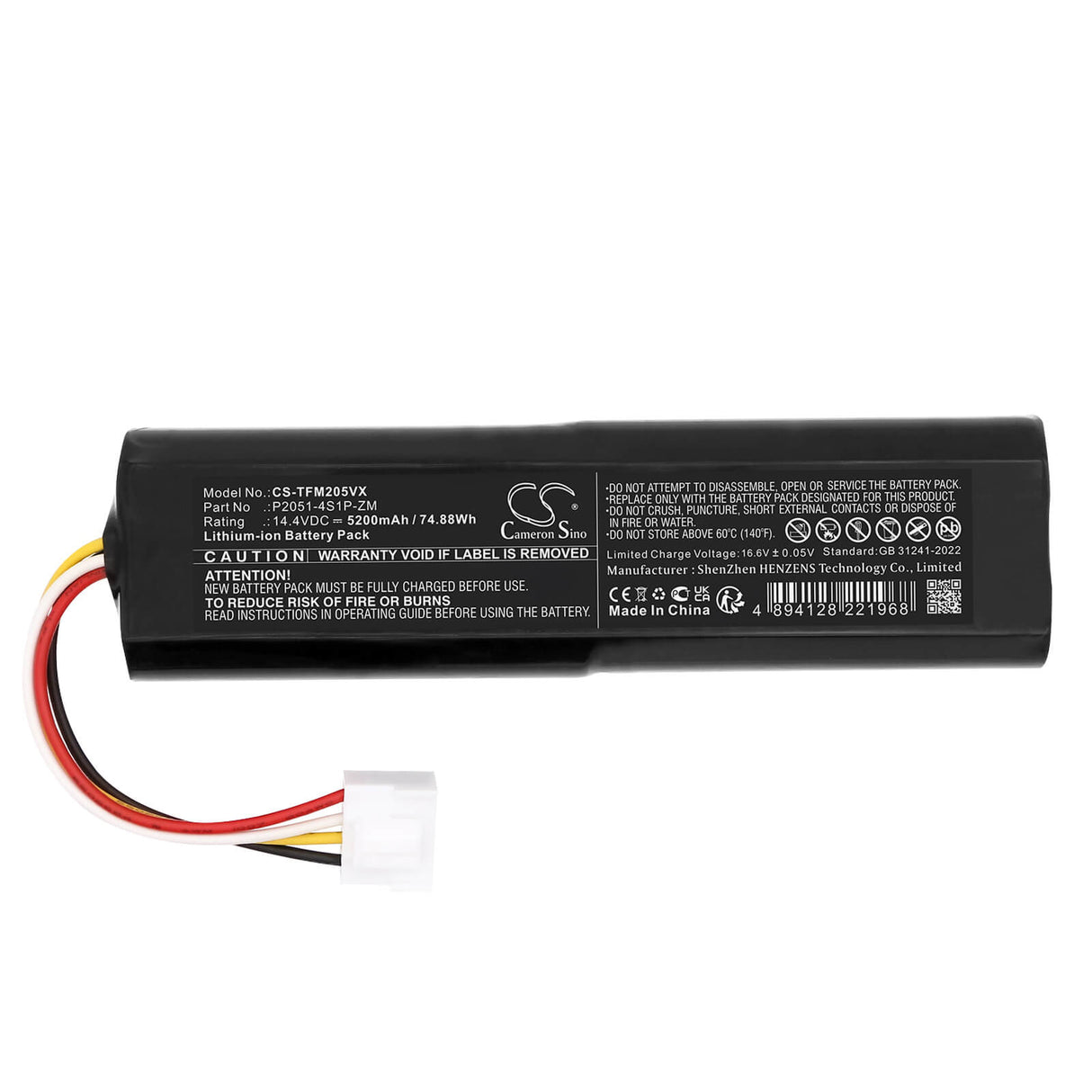 14.4V, Li-ion, 5200mAh, Vacuum battery fits Trifo, P2051-4S1P-ZM, MAX-P, MAX-S, 74.88Wh Vacuum Cameron Sino Technology Limited