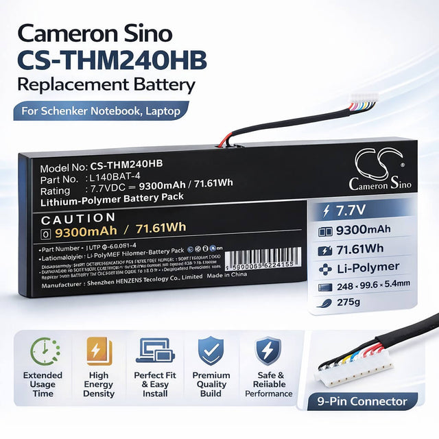 7.7V, Li-Polymer, 9300mAh, Notebook, Laptop battery fits Schenker, L140BAT-4, VIA 14, VIA 14 Late 2020, 71.61Wh Notebook, Laptop Cameron Sino Technology Limited