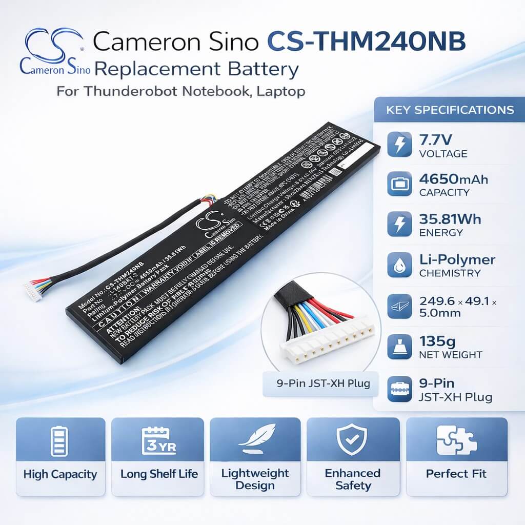 7.7V, Li-Polymer, 4650mAh, Notebook, Laptop battery fits Thunderobot, L140BAT-2, MixBook Air, 35.81Wh Notebook, Laptop Cameron Sino Technology Limited