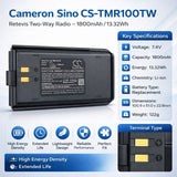 7.4V, Li-ion, 1800mAh, Two-Way Radio battery fits Retevis, RT1, RT1, 13.32Wh Two-Way Radio Cameron Sino Technology Limited