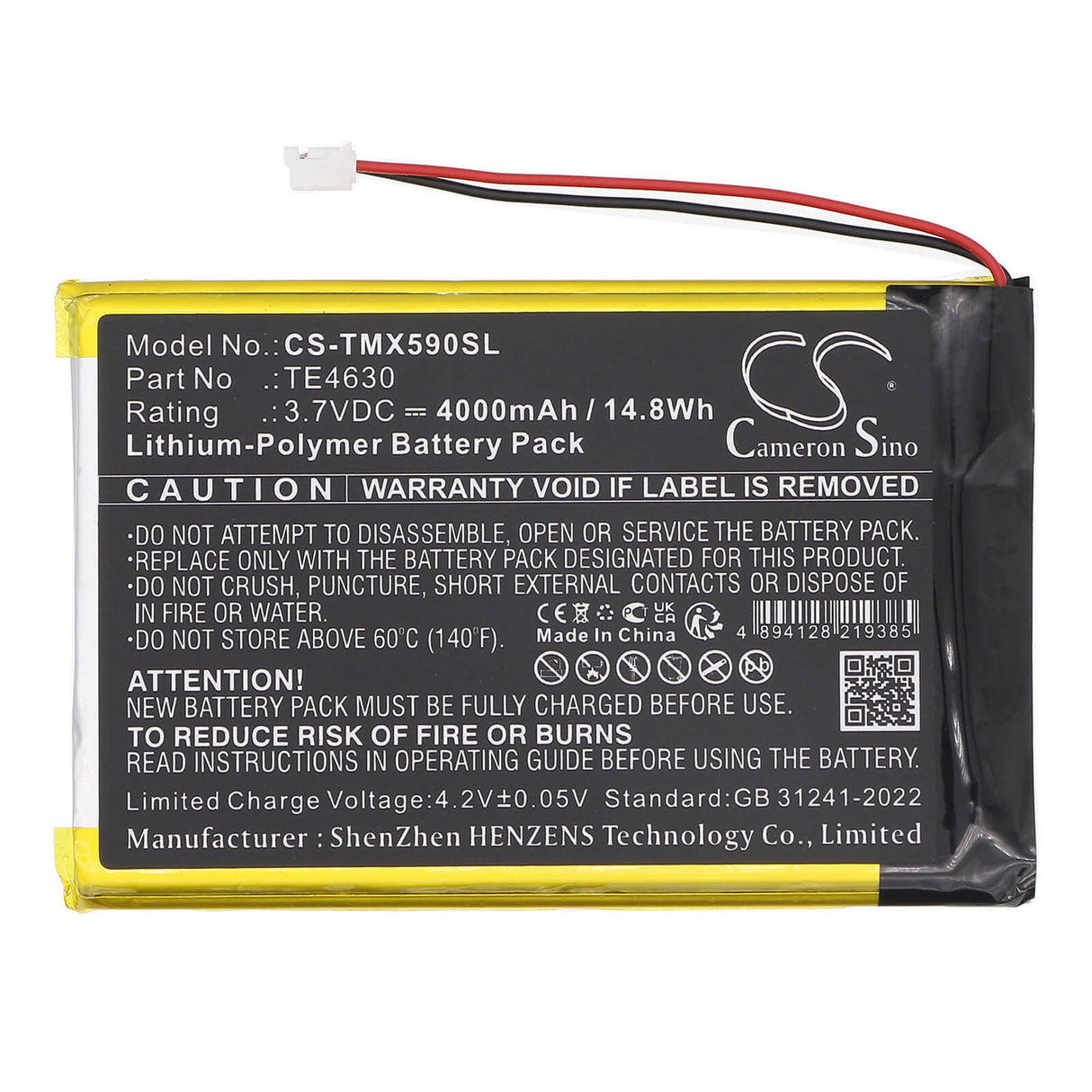 3.7V, Li-Polymer, 4000mAh, Smart Home battery fits Technaxx, TE4630, TX-59, TX59 Monitor Wireless Door Pho, 14.8Wh Smart Home Cameron Sino Technology Limited