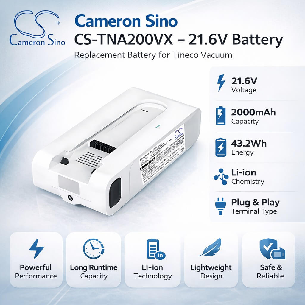 21.6V, Li-ion, 2000mAh, Vacuum battery fits Tineco, ZB2342-6S1P-01A, A20, A20 Cordless Stick Vacuum Cleaner, 43.2Wh Vacuum Cameron Sino Technology Limited