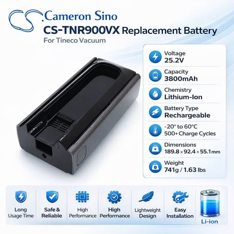 25.2V, Li-ion, 3800mAh, Vacuum battery fits Tineco, ZB2481-7S1P-01B, Pure One A90S, Pure One A90S Cordless Stick Vacuum Cleaner, 95.76Wh Vacuum Cameron Sino Technology Limited