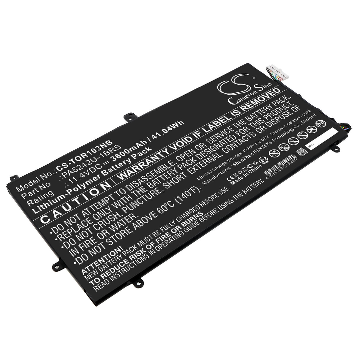 11.4V, Li-Polymer, 3600mAh, Notebook, Laptop battery fits Toshiba, PA5242U-1BRS, Satellite P20W-C, Satellite Radius 12 P20W-C, 41.04Wh Notebook, Laptop Cameron Sino Technology Limited