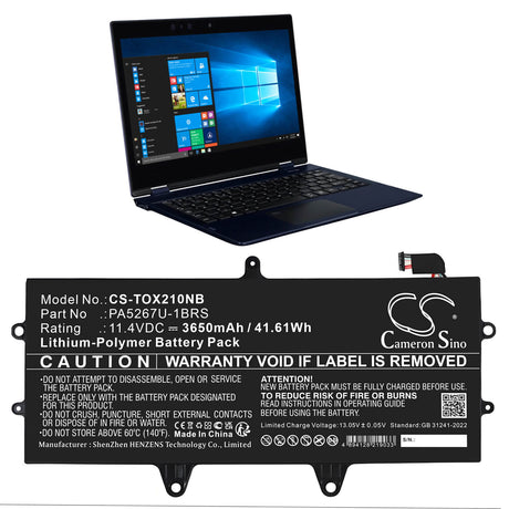 11.4V, Li-Polymer, 3650mAh, Notebook, Laptop battery fits Toshiba, Pa5267u-1brs, Portege X20w, Portege X20w-d, 41.61Wh Notebook, Laptop Cameron Sino Technology Limited
