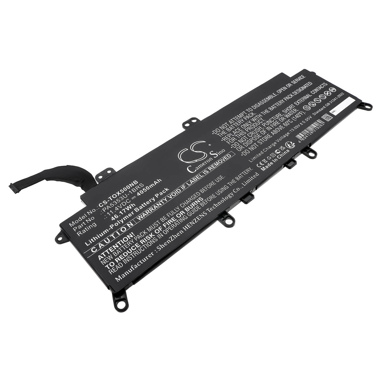 11.4V, Li-Polymer, 4050mAh, Notebook, Laptop battery fits Toshiba, PA5353U-1BRS, Dynabook Tecra X50-F, Tecra X50-F-11E, 46.17Wh Notebook, Laptop Cameron Sino Technology Limited