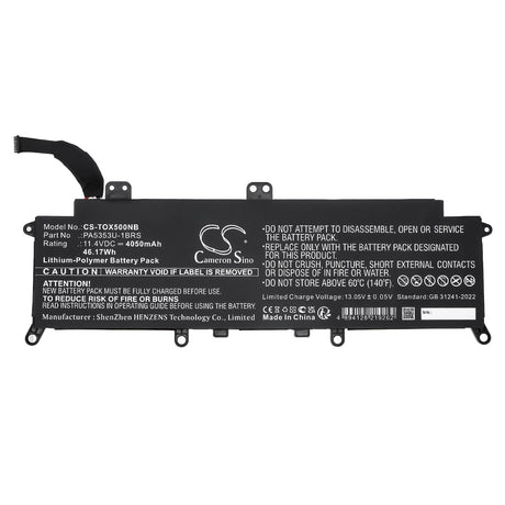 11.4V, Li-Polymer, 4050mAh, Notebook, Laptop battery fits Toshiba, PA5353U-1BRS, Dynabook Tecra X50-F, Tecra X50-F-11E, 46.17Wh Notebook, Laptop Cameron Sino Technology Limited