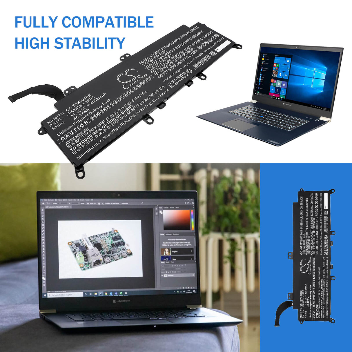 11.4V, Li-Polymer, 4050mAh, Notebook, Laptop battery fits Toshiba, PA5353U-1BRS, Dynabook Tecra X50-F, Tecra X50-F-11E, 46.17Wh Notebook, Laptop Cameron Sino Technology Limited