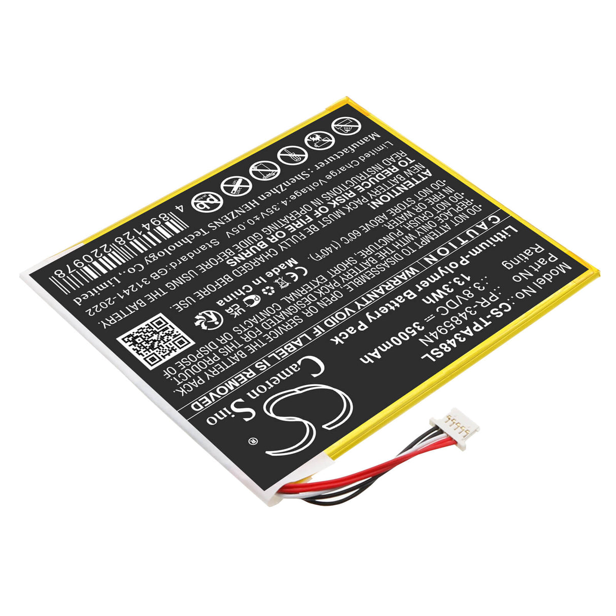 3.8V, Li-Polymer, 3500mAh, Diagnostic Scanner battery fits Topdon, PR-348594N, ArtiMINI Scan Tool, 13.3Wh Diagnostic Scanner Cameron Sino Technology Limited