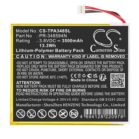 3.8V, Li-Polymer, 3500mAh, Diagnostic Scanner battery fits Topdon, PR-348594N, ArtiMINI Scan Tool, 13.3Wh Diagnostic Scanner Cameron Sino Technology Limited