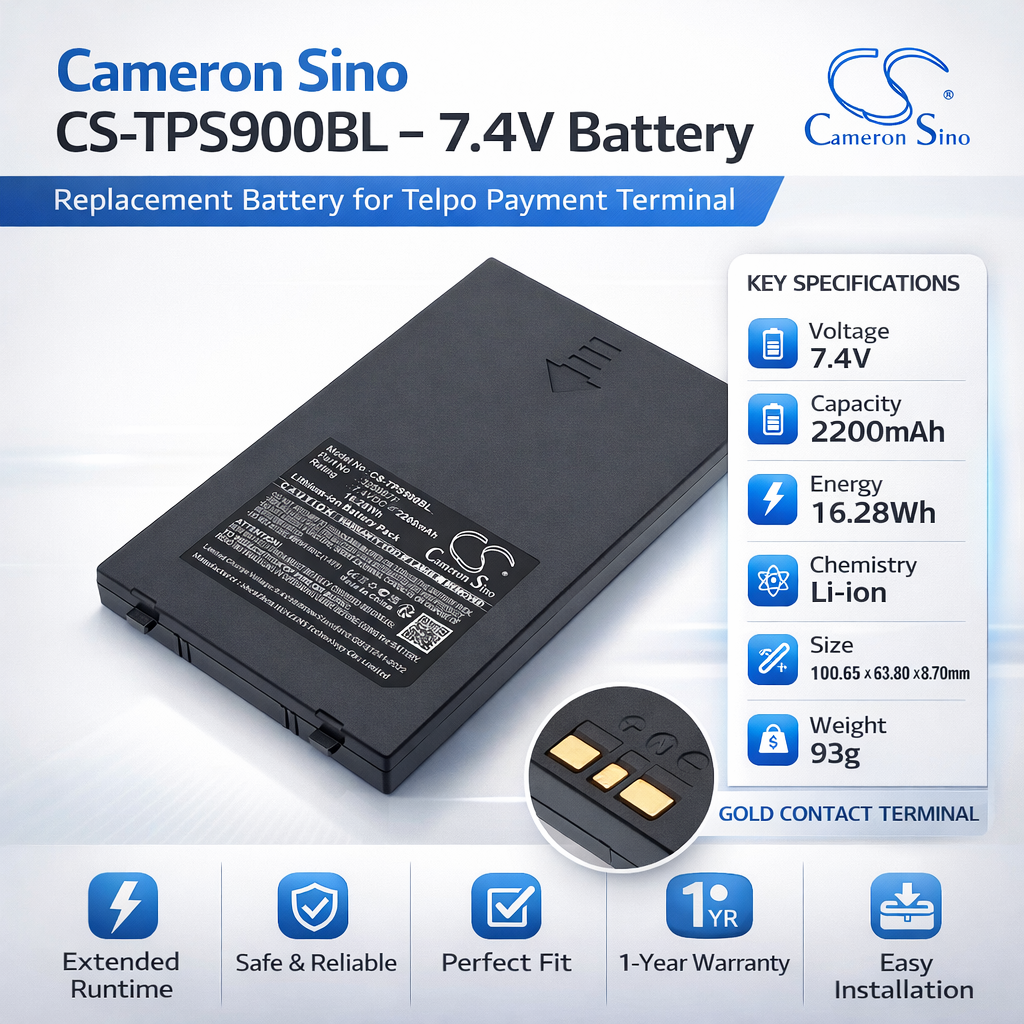 7.4V, Li-ion, 2200mAh, Payment Terminal battery fits Telpo, 325987P, TPS900, 16.28Wh Payment Terminal Cameron Sino Technology Limited