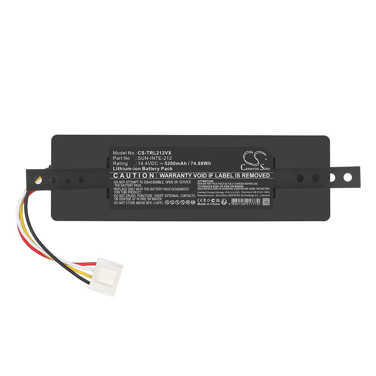 14.4V, Li-ion, 5200mAh, Vacuum battery fits Trifo, Sun-inte-212, Emma Pet, Lucy, 74.88Wh Vacuum Cameron Sino Technology Limited